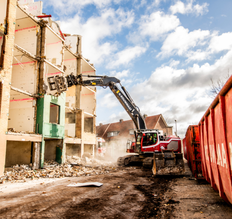 rouwmaat sloop europalaan winterswijk project betonpuin recycling kraan kraanmachinist machinist pieter