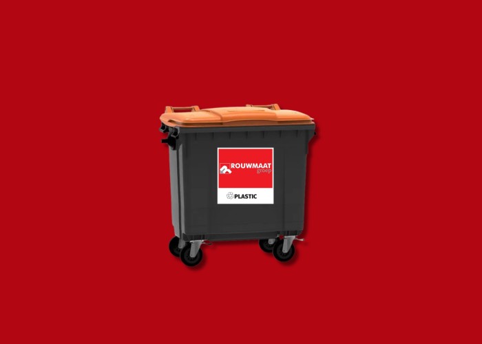 660-1100-liter-rolcontainer-grijs-oranje-deksel-plastic-metaal-pmd-bpm-afval-rouwmaat-huren